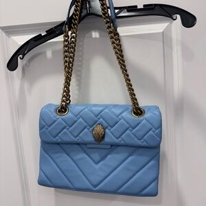 Kurt Geiger Quilted Leather Chain Shoulder Bag Blue Gold Hardware